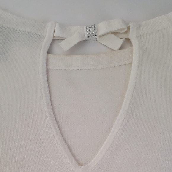 White House Black Market Cream 3/4 Sleeve Pullover Lightweight Sweater Size M - Picture 3 of 7